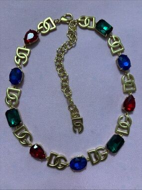 D&G Gold Tone Multicolor Diamond Link Choker Necklace
